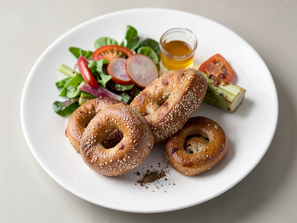 Croustillantes bretzels au beurre avec asperges blanches caramélisées, Obatzter et salade fraîche