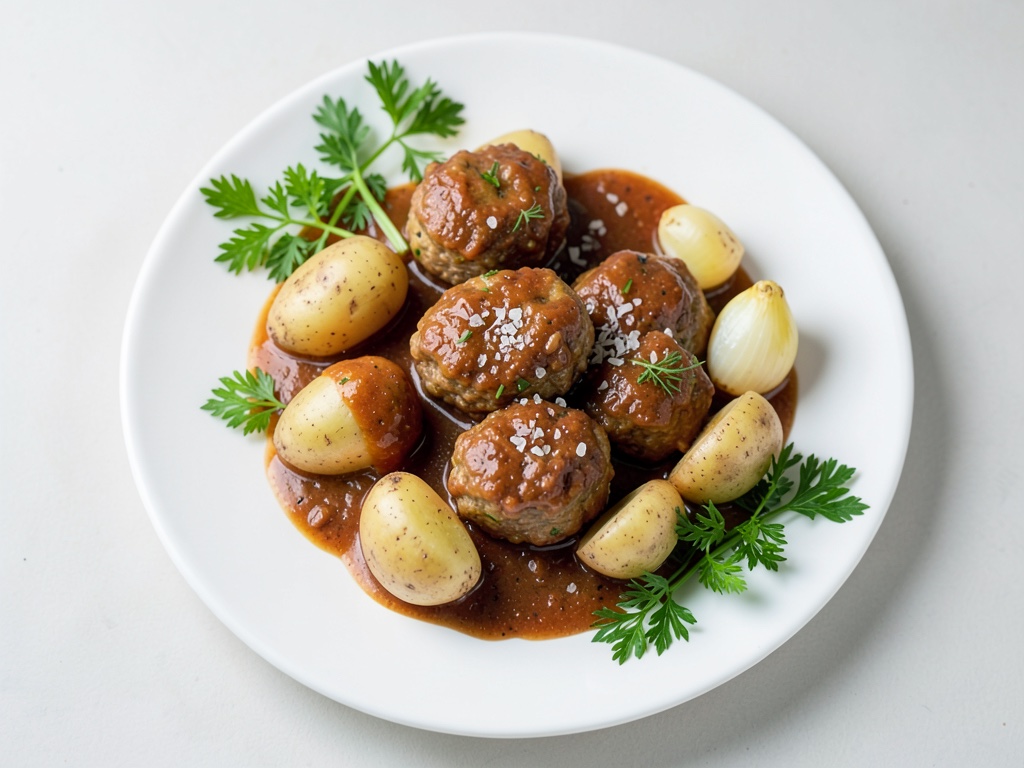Suédoises de boulettes de viande avec airelles et pommes de terre à la persil