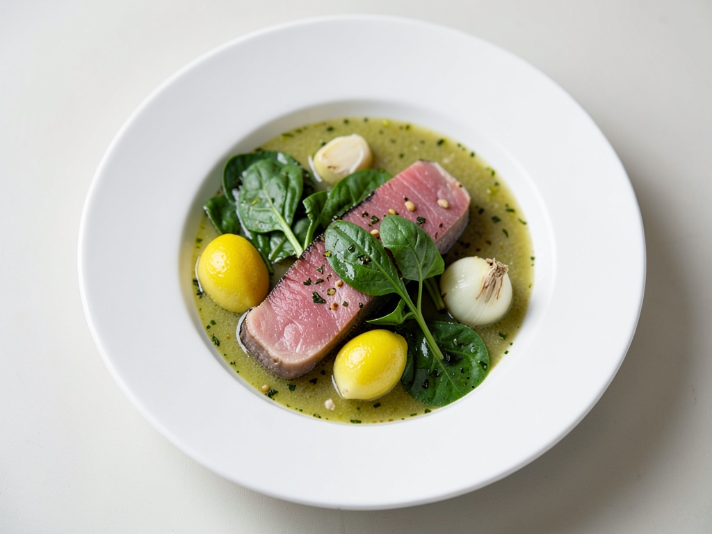 Sopa cremosa de colinabo con salmón al vapor