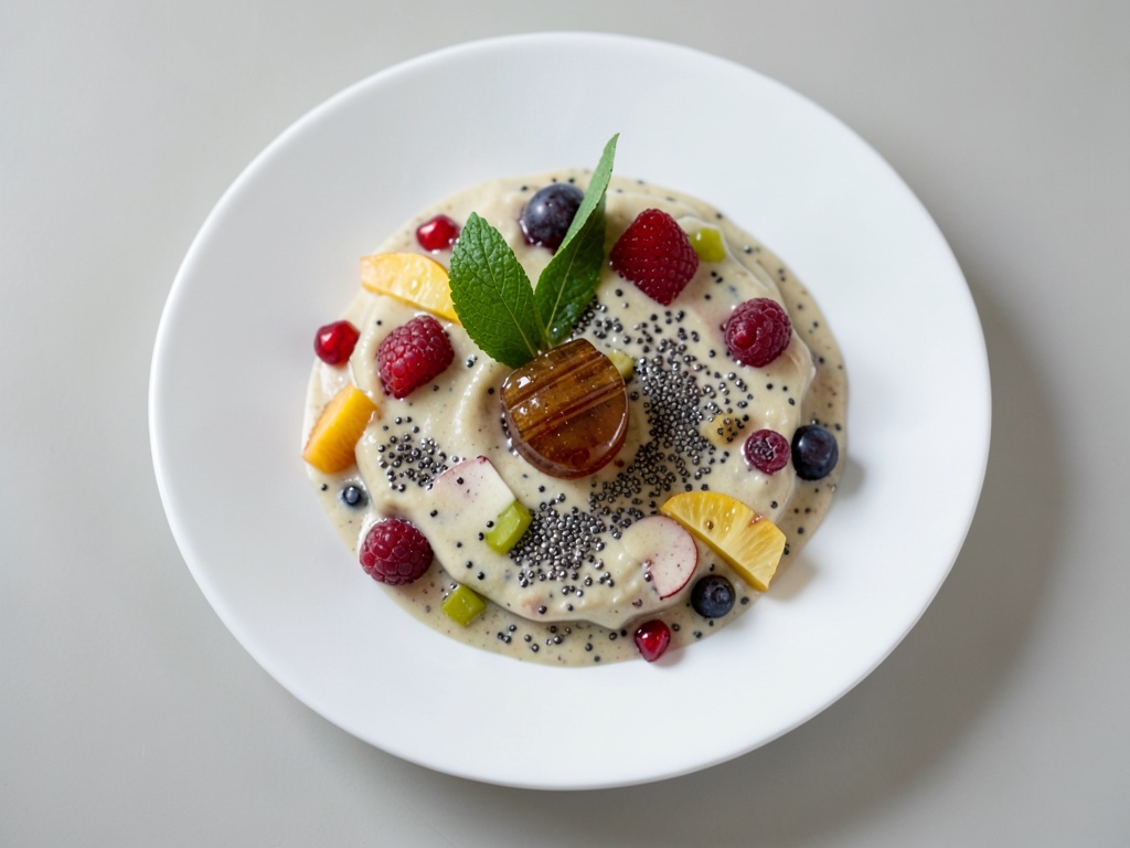 Cremiger Kokos-Chiapudding mit buntem Obst