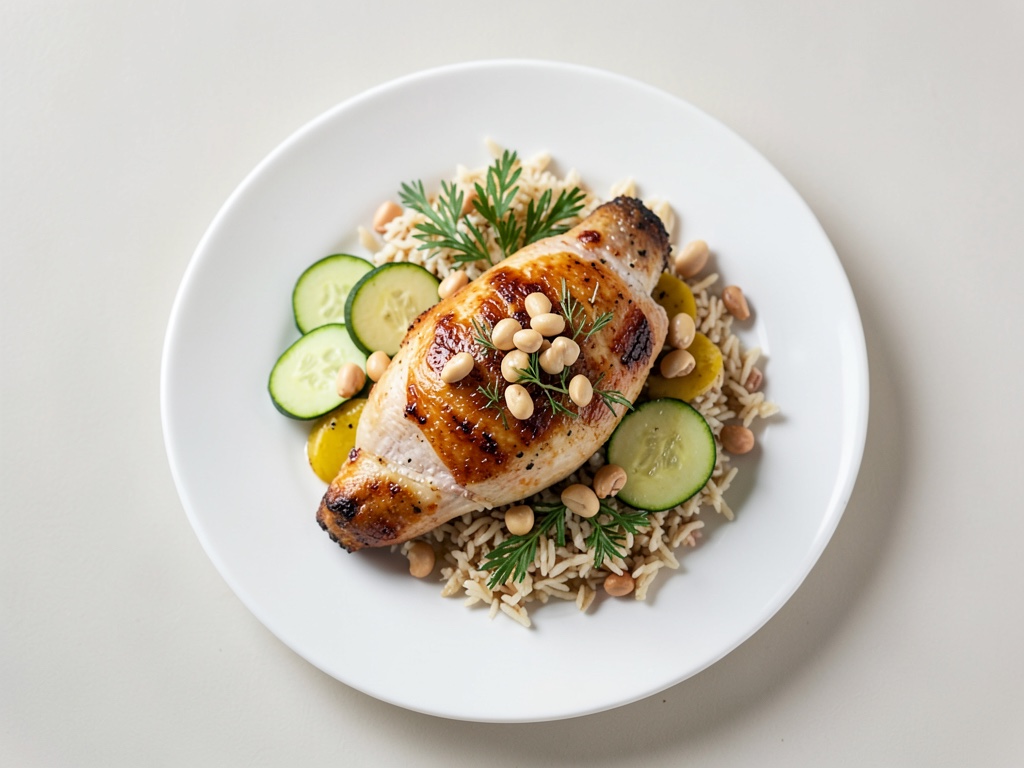 Pollo con salsa di cocco e arachidi, riso e anacardi
