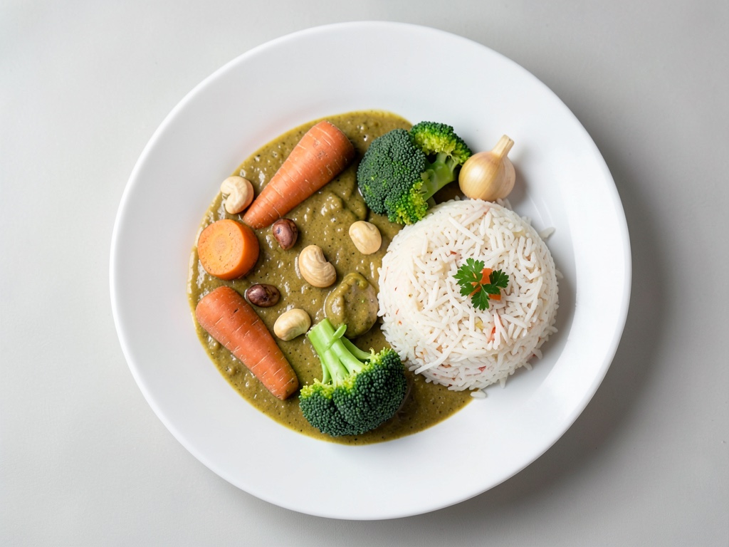 Curry cremoso di verdure al cocco con riso e arachidi