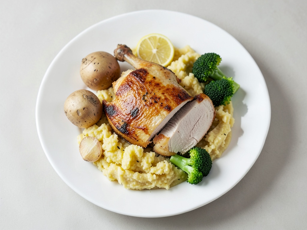 Pollo cremoso in marinata al cocco con purè di patate e broccoli