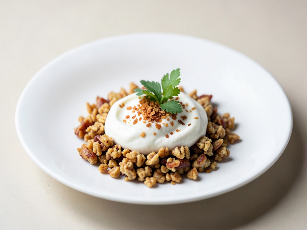 Crujiente muesli de coco con yogur de soja