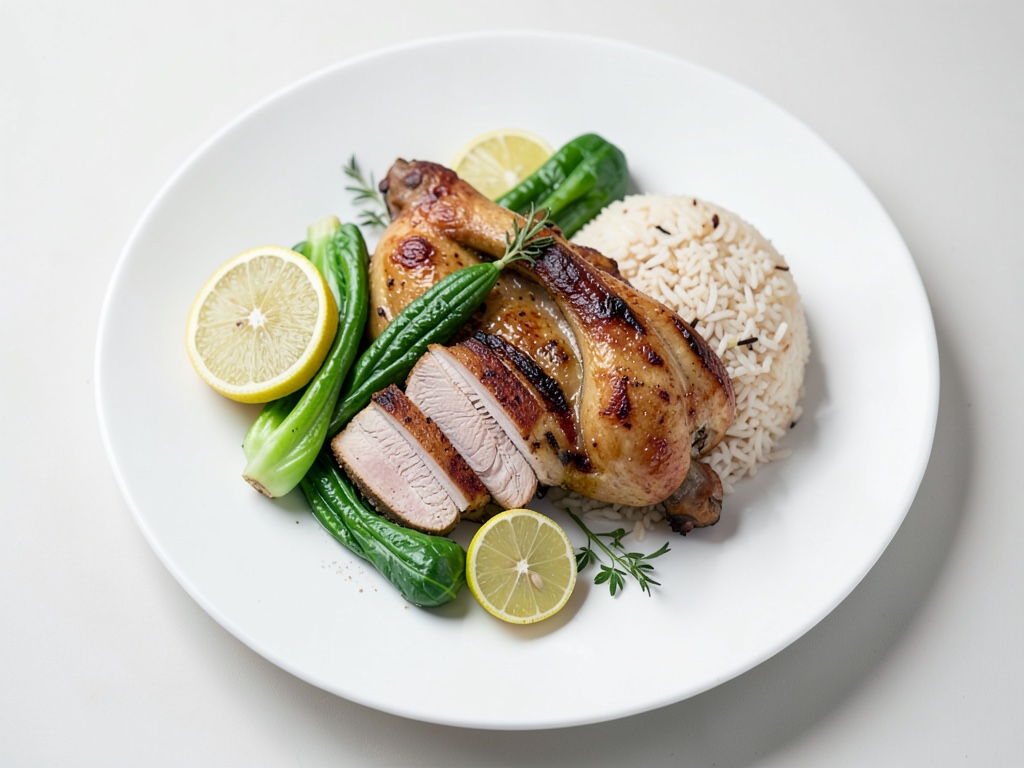 Poulet en sachet papier-aluminium coco-lime avec pak choï et riz