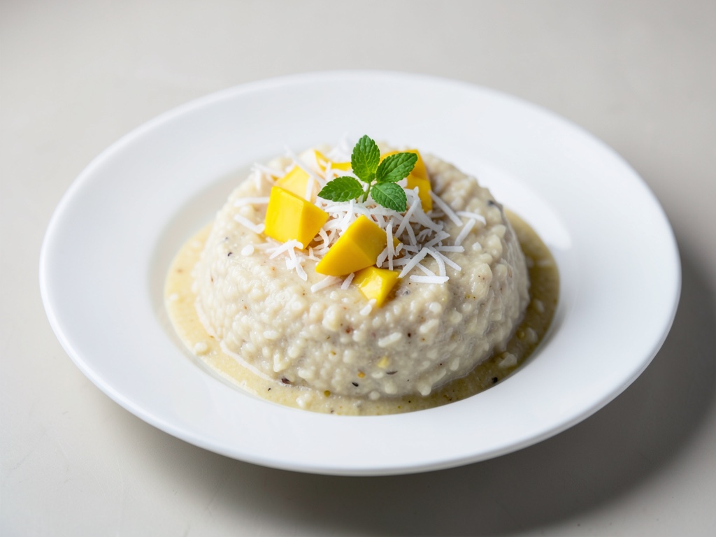 Riso al latte cremoso con cocco e mango fresco