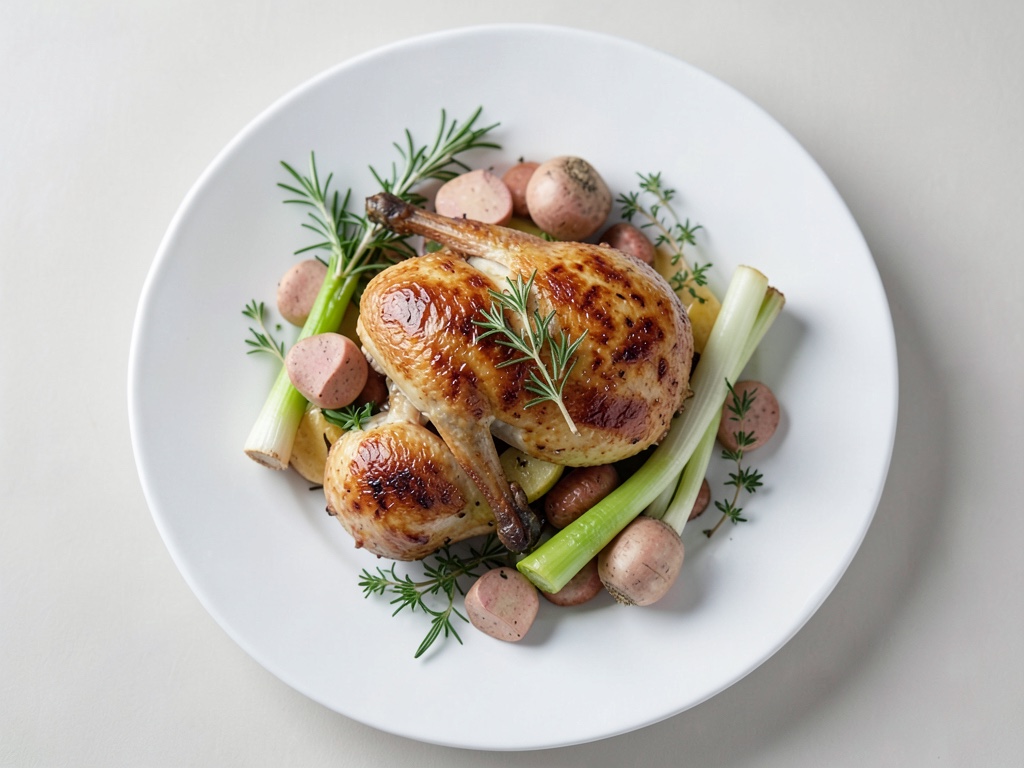 Pollo alle erbe con Kritharaki e verdure al porro
