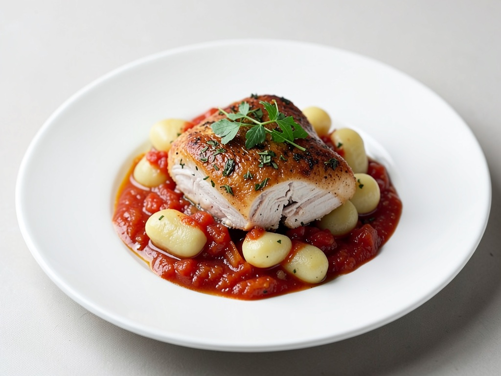 Pollo alle erbe con gnocchi e salsa di pomodoro