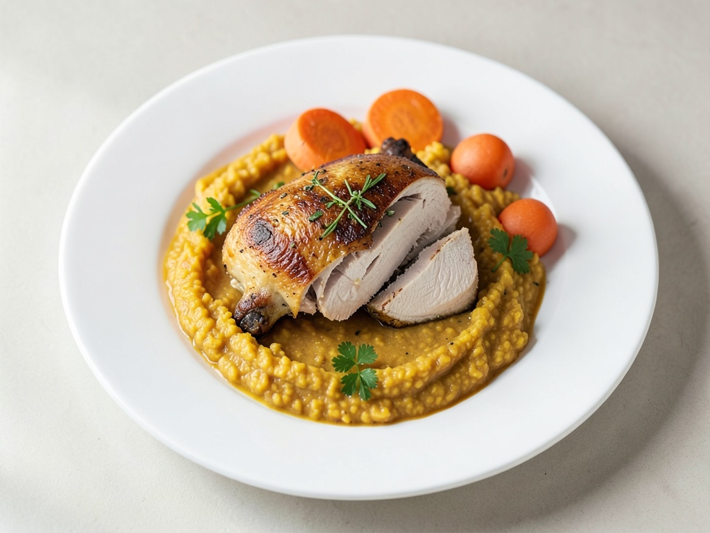 Pollo alle erbe con purè di carote e patate dolci