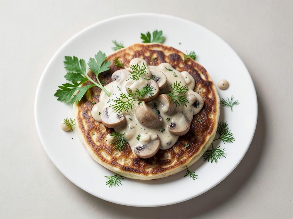 Kräuterpfannkuchen mit cremigen Pilzen