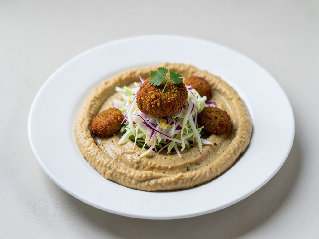 Crémeux de houmous à la citrouille avec falafels croustillants et salade de chou croquante