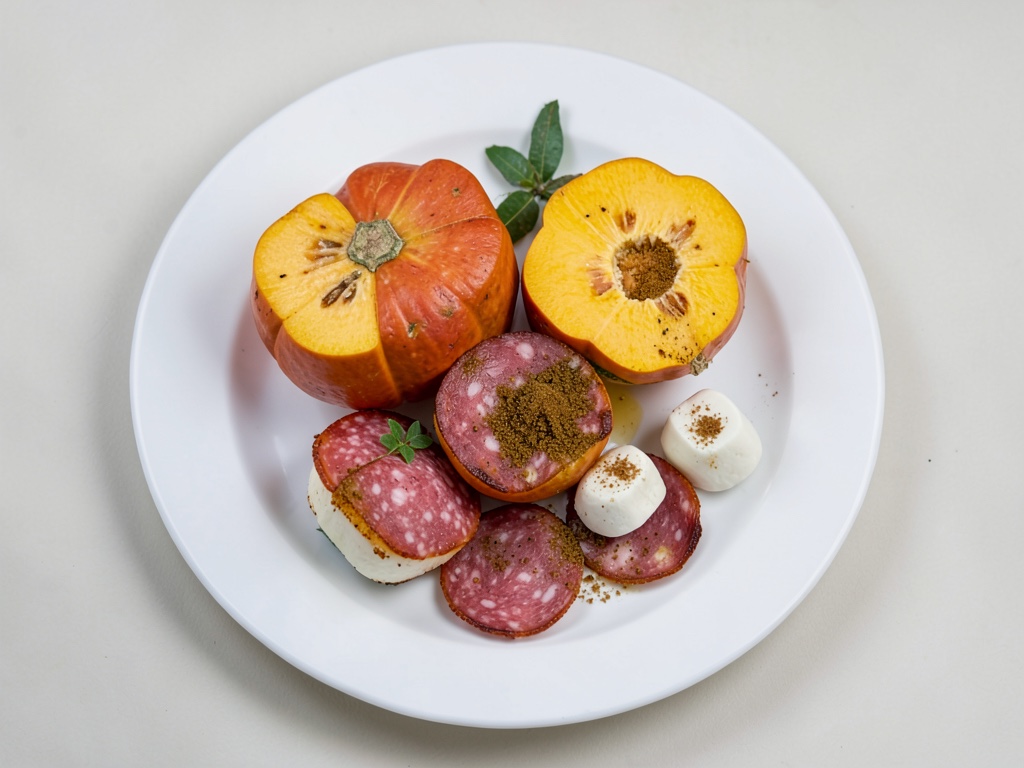 Mozzarella croccante con zucca caramellata e salame