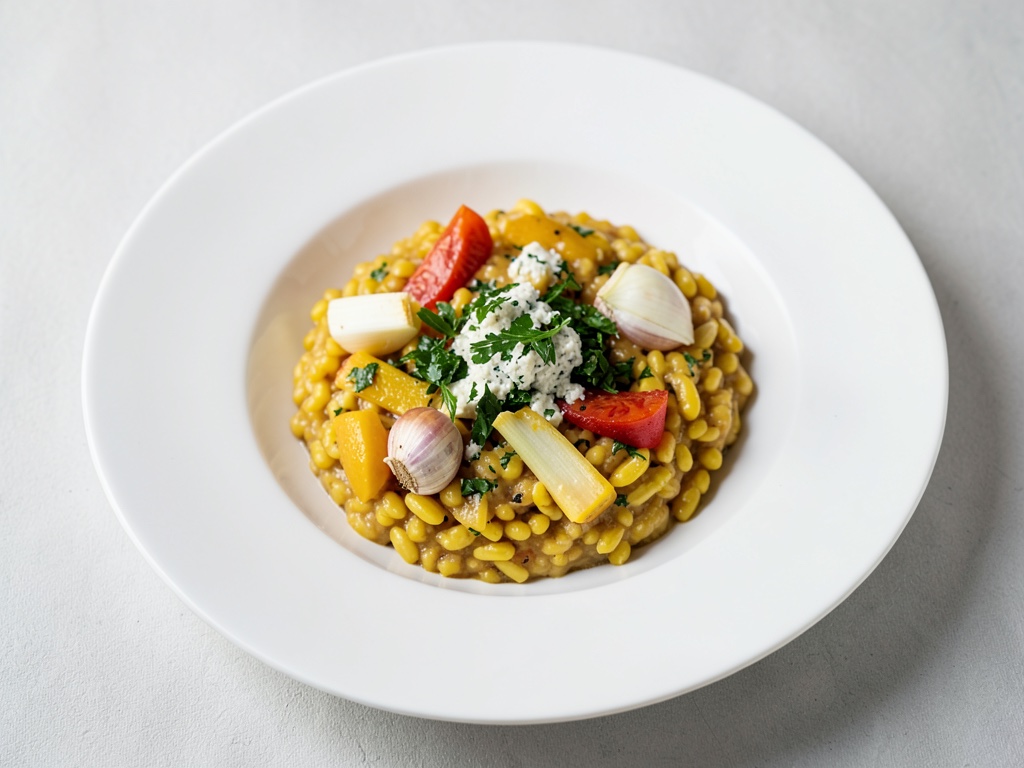 Risotto cremoso con zucca, gorgonzola e mix di erbe fresche