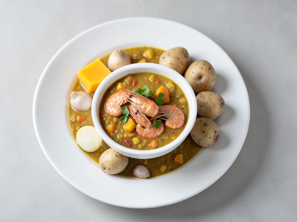 Sopa cremosa de calabaza con gambas