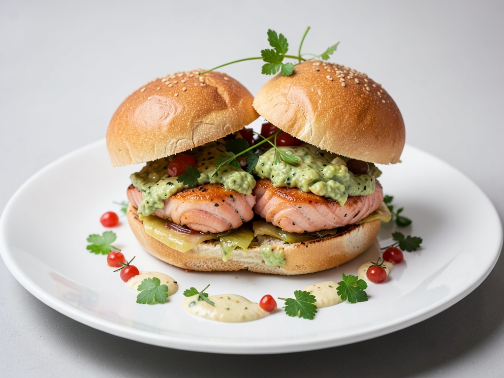 Burger di salmone e avocado con panini brioche fatti in casa