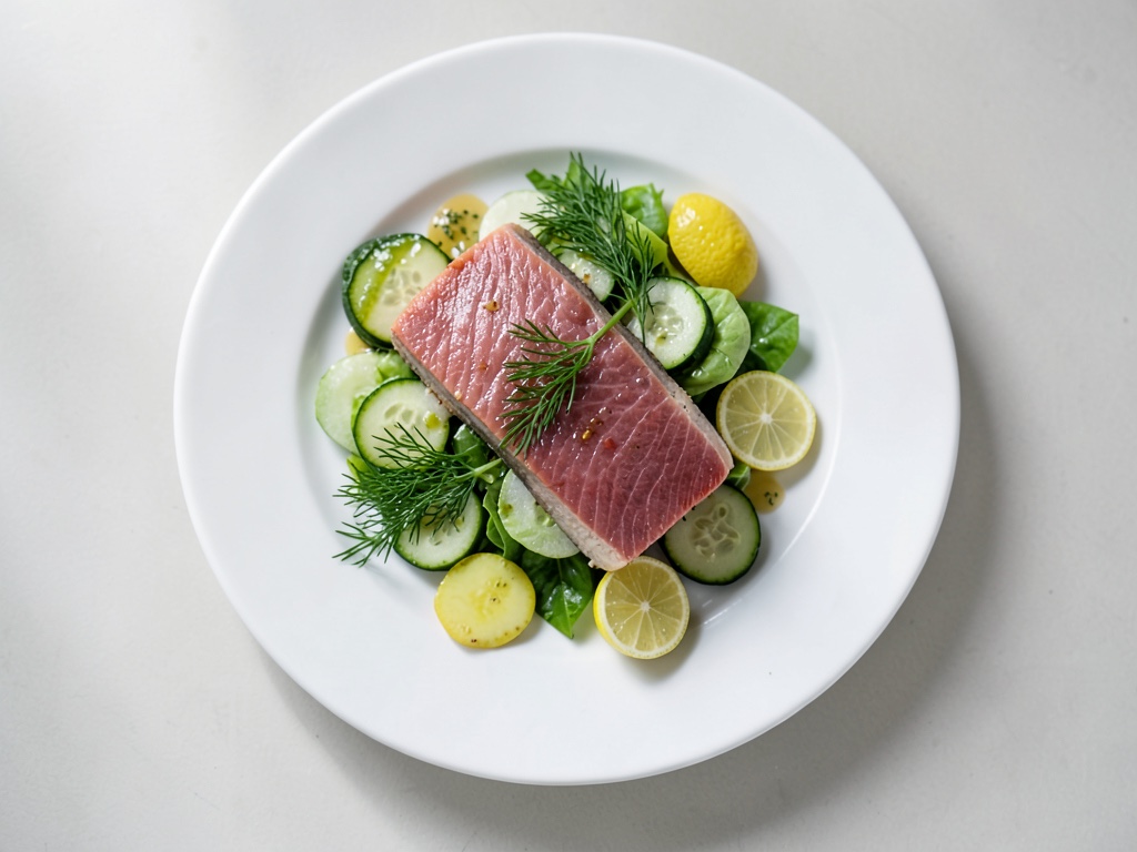 Sticks di salmone croccanti con insalata fresca di cetriolo e aneto