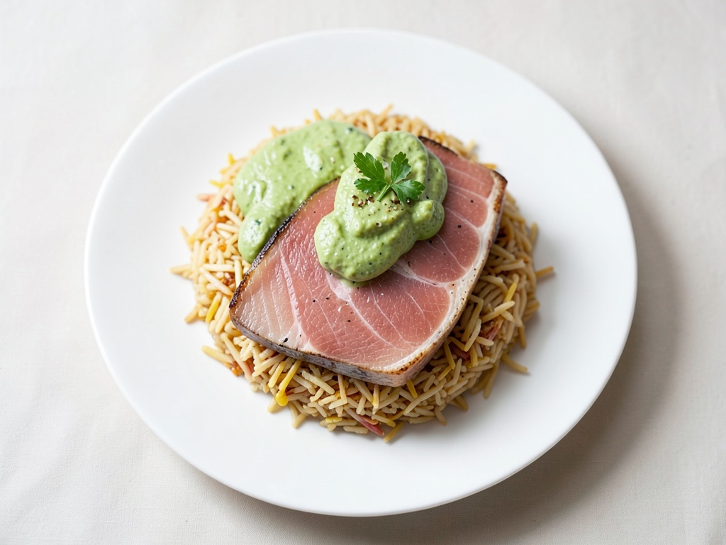 Salmone con salsa di avocado e riso basmati