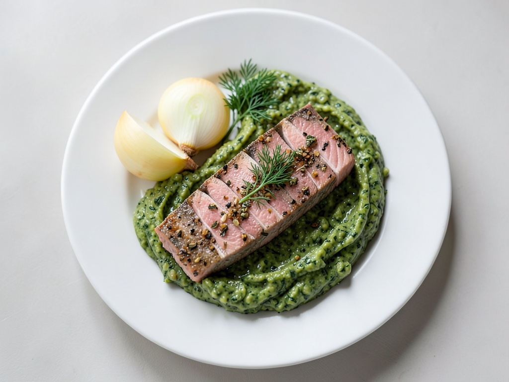 Saumon croustillant à la moutarde avec purée de pommes de terre et épinards à la crème