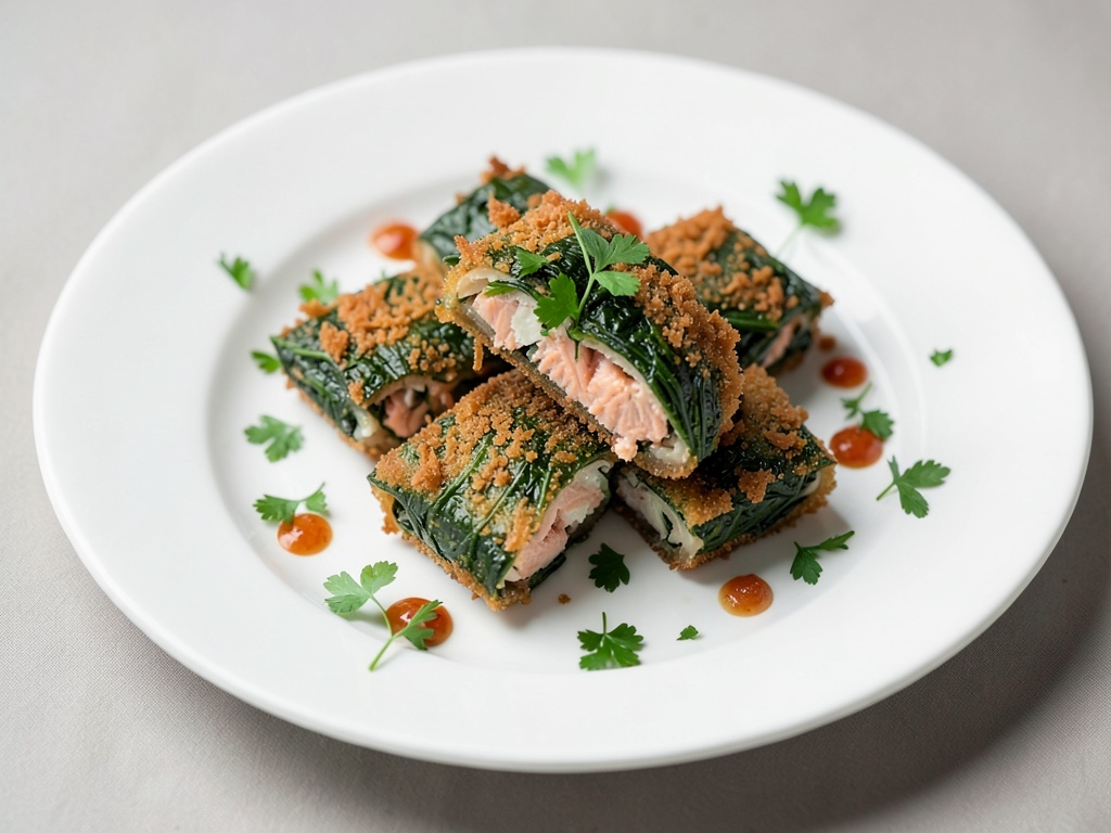 Sacche di salmante croccanti con spinaci dall'air fryer