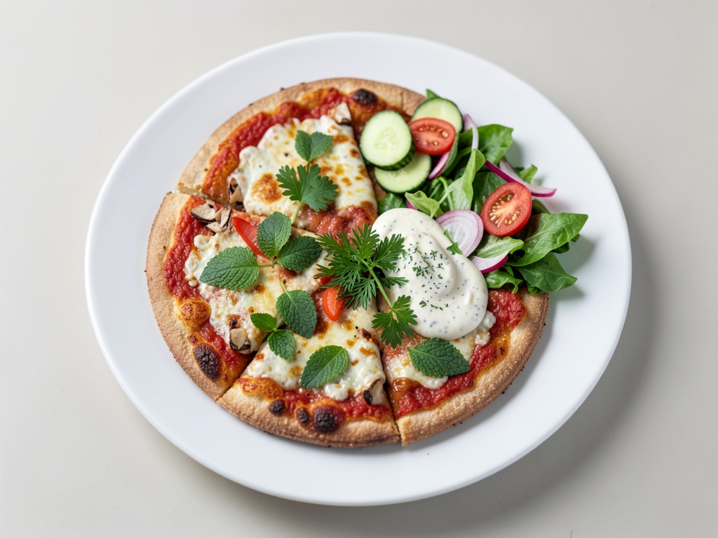 Lahmacun - Pizza Turca - con insalata, erbe fresche e salsa allo yogurt e aglio