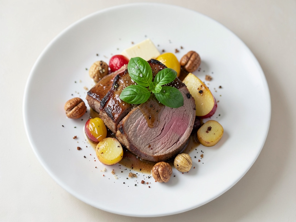 Filetto d'agnello croccante su mele farcite