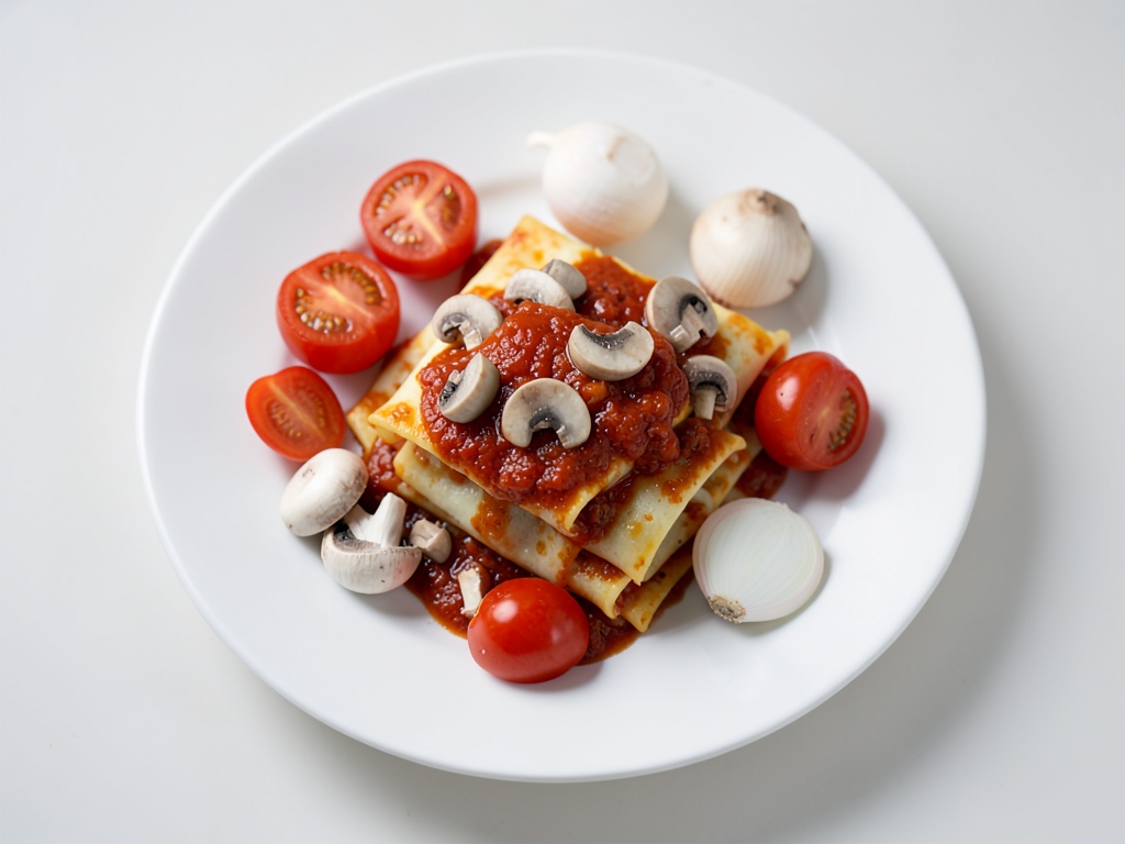 Gemüse-Lasagne mit Champignons und Tomaten