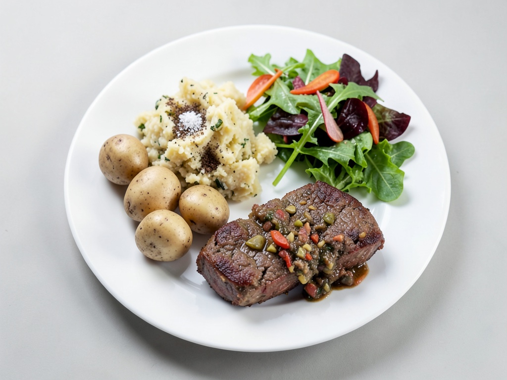 Boulettes de poireaux avec purée de pommes de terre et mâche