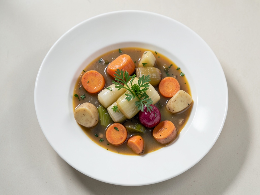 Sopa cremosa de puerro y chirivía con chips crujientes