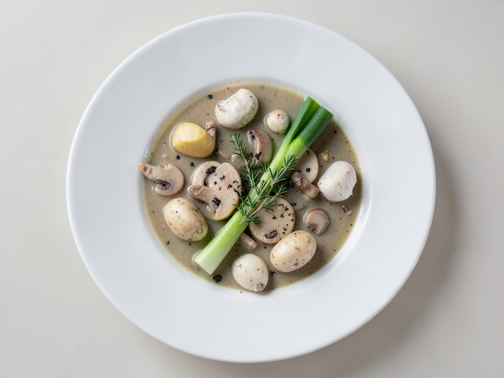 Sopa cremosa de puerro y champiñones