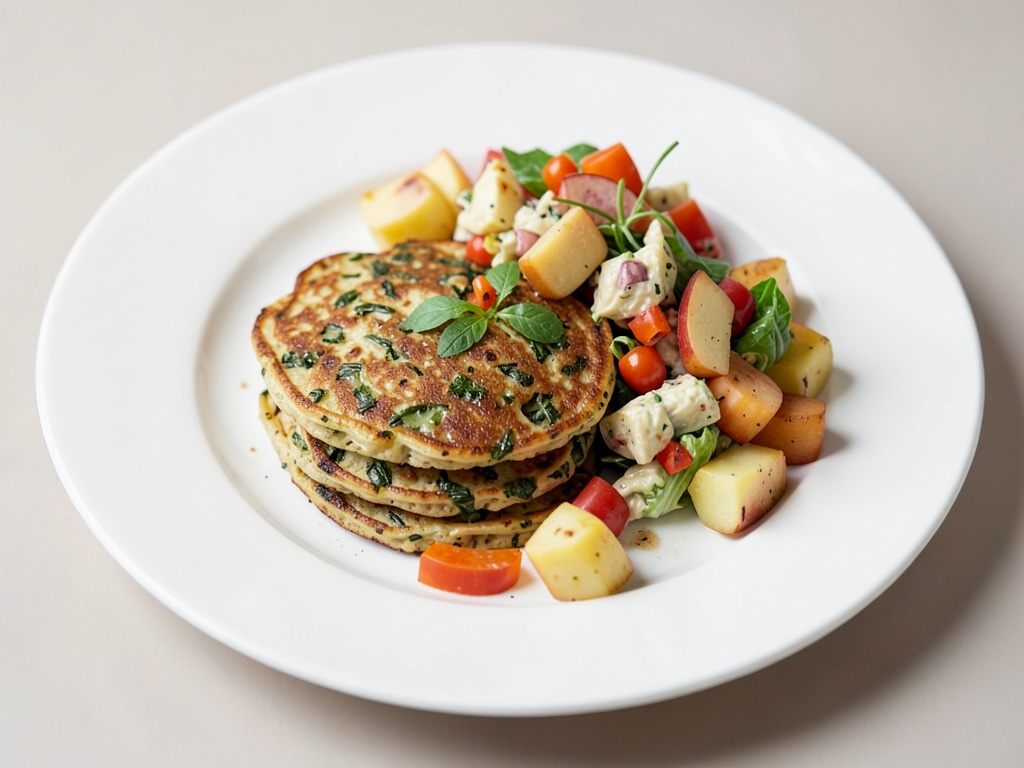 Lauch-Pfannkuchen mit herbstlichem Apfel-Kartoffelsalat