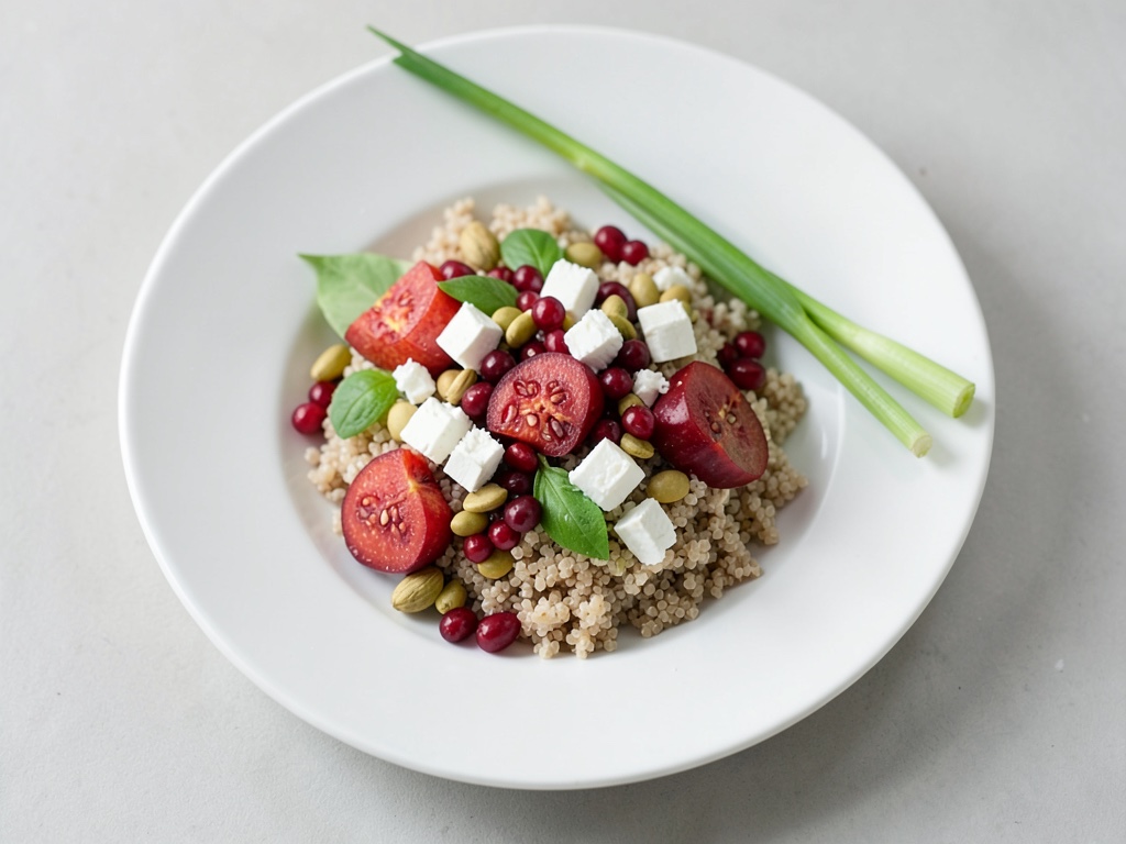 Insalata tiepida di bulgur con melograno, feta e pistacchi