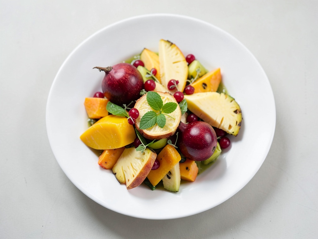 Warmer exotischer Obstsalat mit Eis