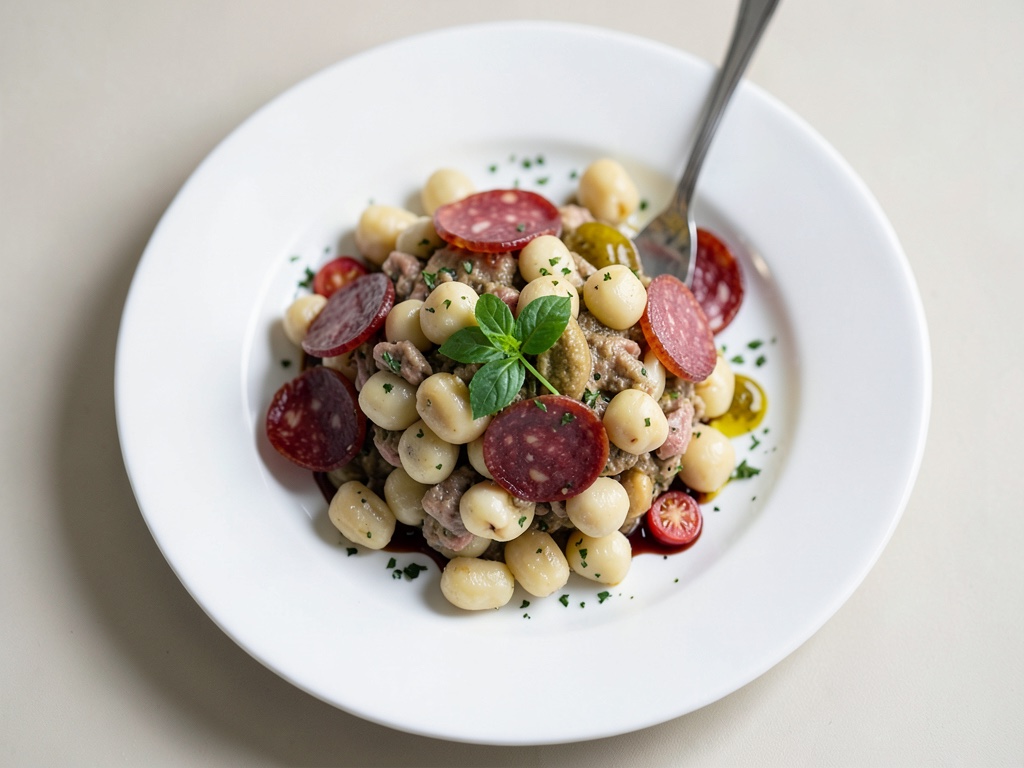 Insalata tiepida di gnocchi con salame
