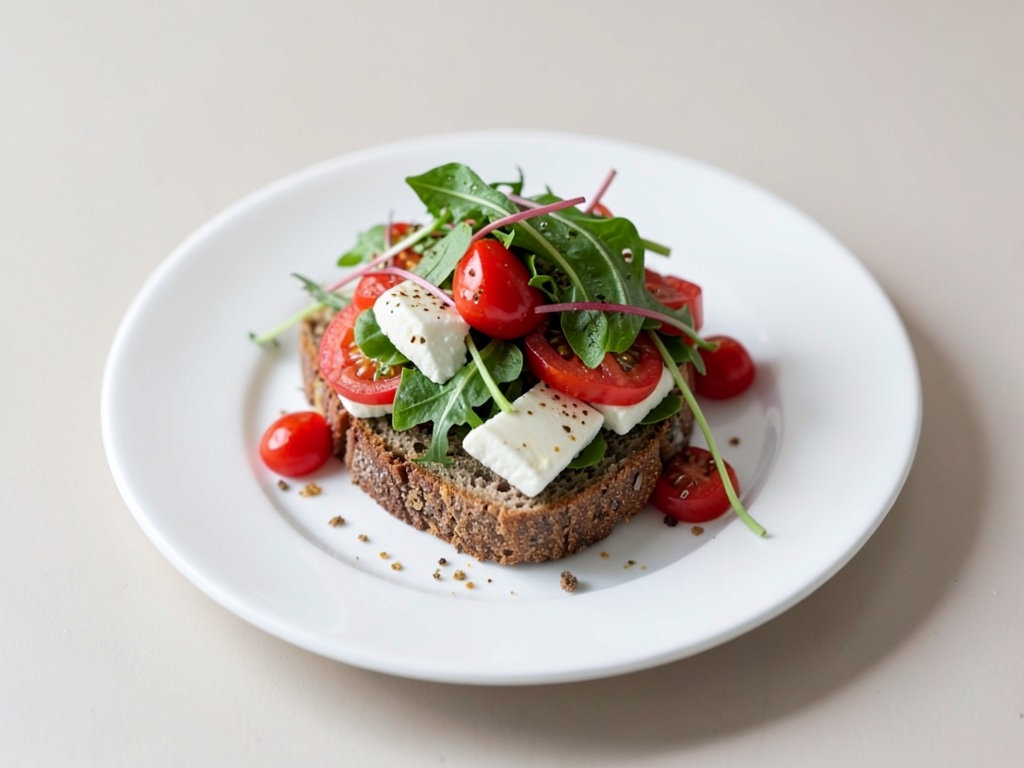 Insalata tiepida di pomodorini e rucola su pane proteico con mozzarella