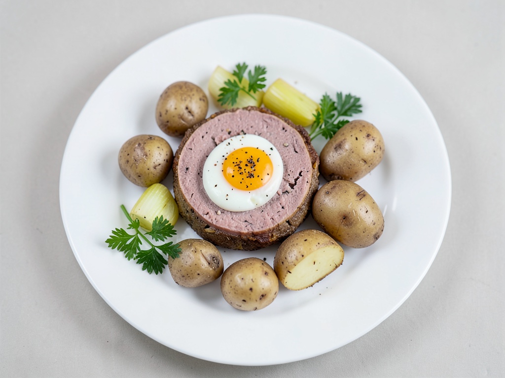 Leberkäse mit Spiegelei und Bratkartoffeln