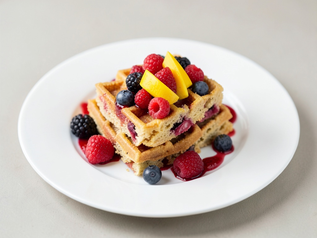 Waffeltorte mit frischen Beeren und Mango