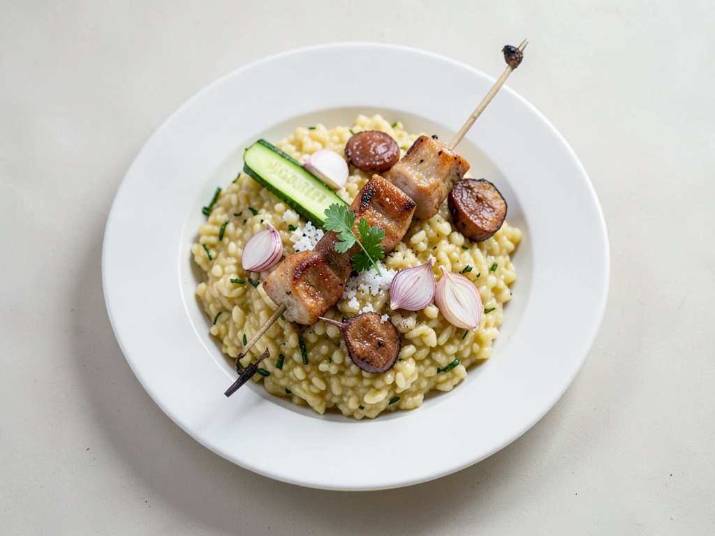 Risotto con zucchine e lime e spiedini di tacchino orientali