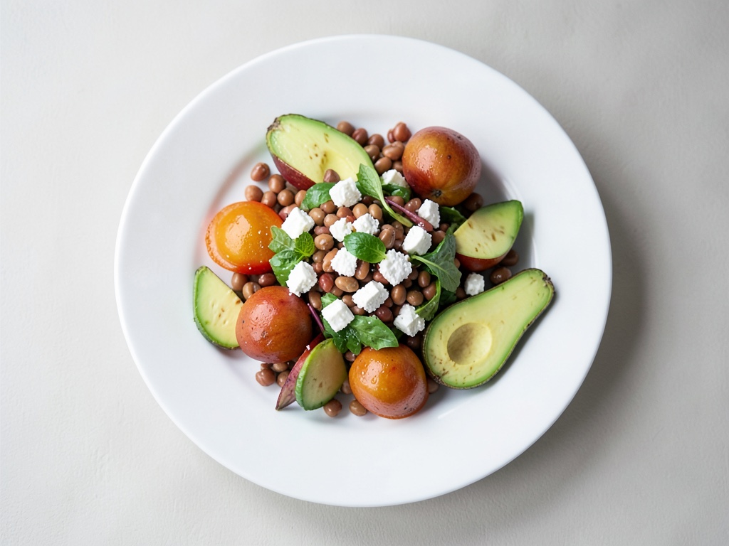 Insalata di lenticchie e pere con feta e avocado