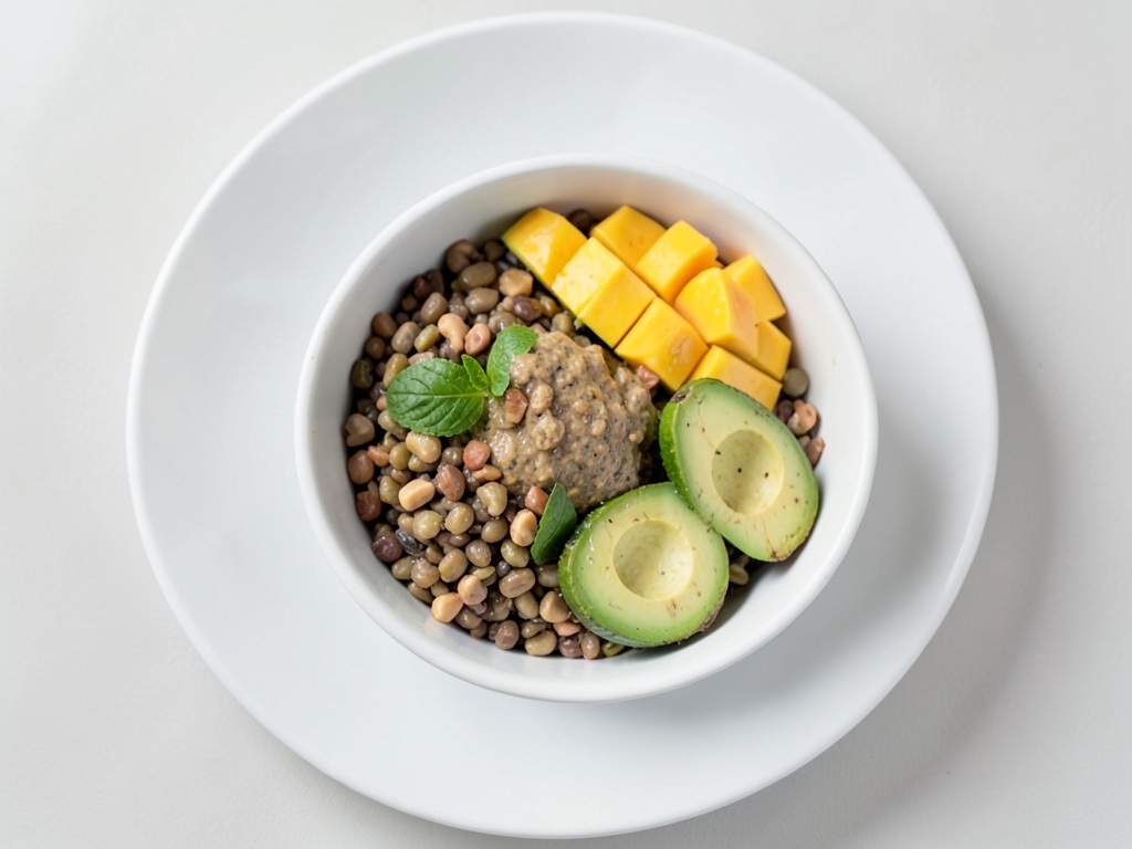 Bowl de lentilles à la mangue, avocat et vinaigrette cacahuète