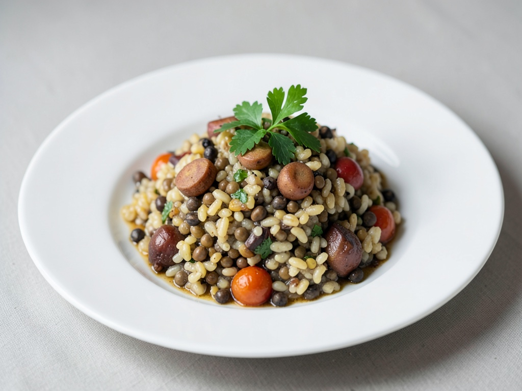 Risotto di lenticchie e quinoa con verdure radice