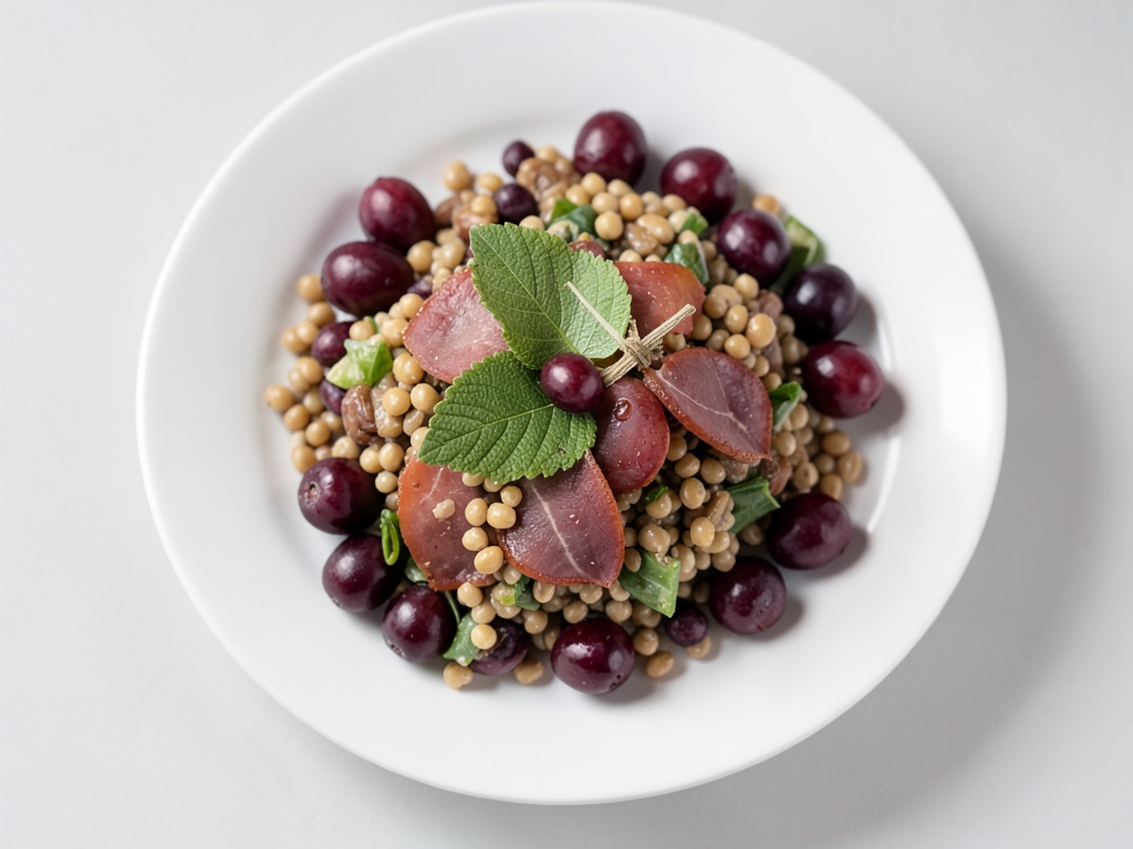 Insalata di lenticchie con uva e prosciutto di Serrano
