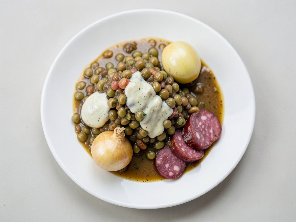 Légumes aux lentilles à la crème de moutarde avec Kasseler
