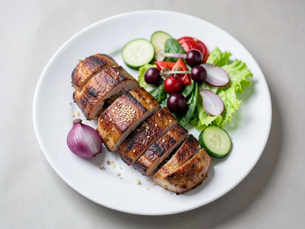 Hamburger Low-Carb con pollo, insalata e cipolle al balsamico