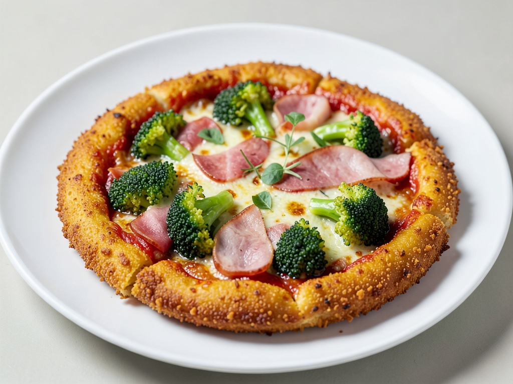 Pizza croccante low-carb con broccoli e prosciutto