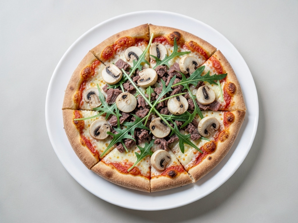 Pizza low-carb con funghi champignon e rucola