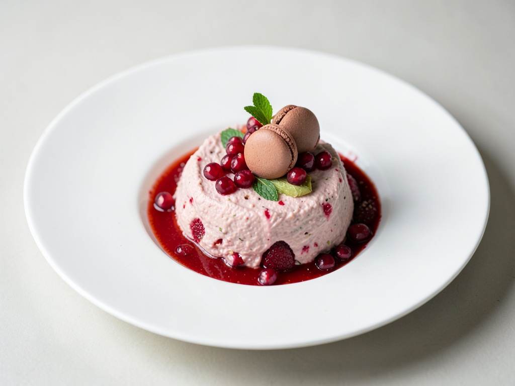 Erdbeer-Mascarpone-Bowl mit Macaron und Granatapfel