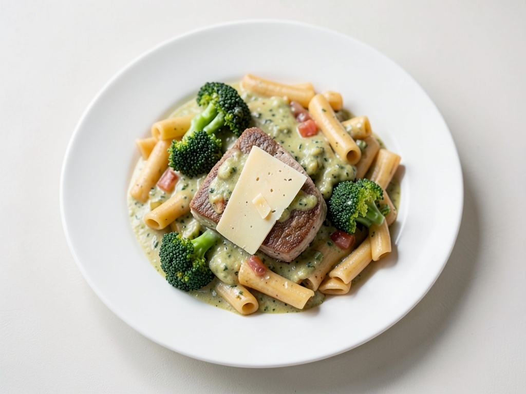 Maccheroni cremosi con striscioline di tacchino e broccoli