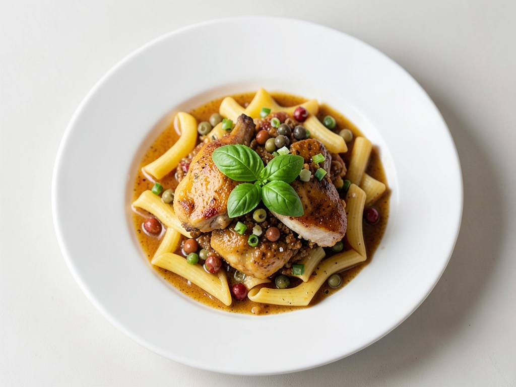 Pollo al limone con pasta in salsa di capperi e vino bianco