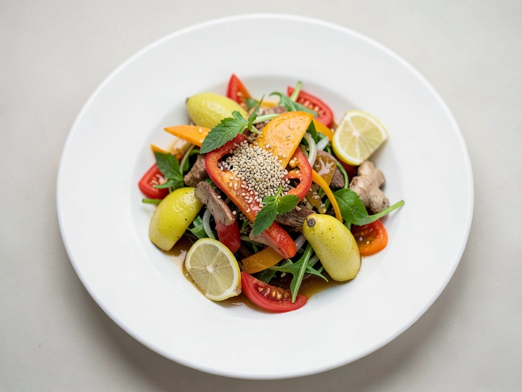 Insalata fresca di mango e peperoncino con condimento al sesamo
