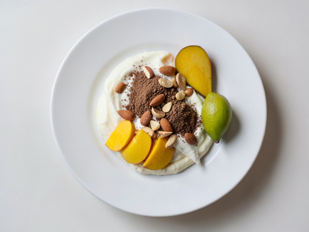 Dessert di mango e yogurt con croccante